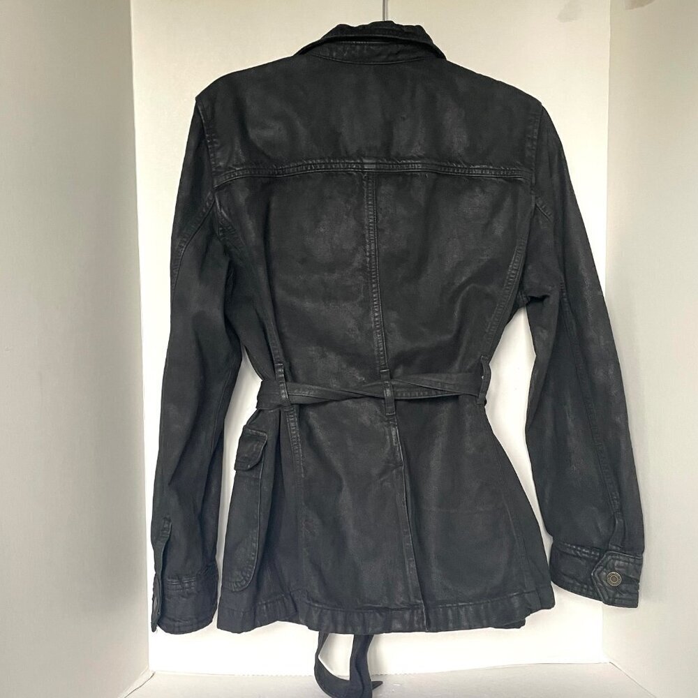 Ralph Lauren Utility Jacket Womens Black 14 Coated Denim Trucker Belted Field - Picture 2 of 10